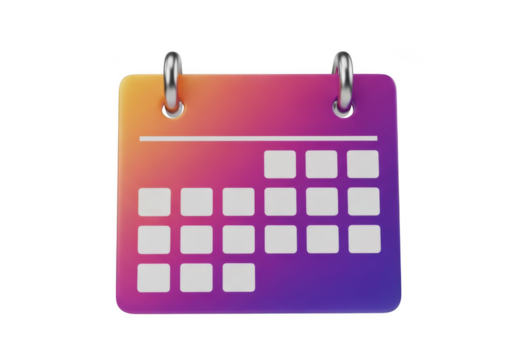 3d calendar icon with gradient color isolated on transparent background