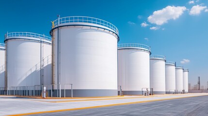 Sustainable jet fuel blending facility with multiple storage tanks and clean environment.