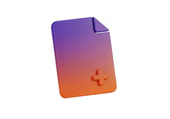 3d document icon with plus sign gradient color isolated on transparent background