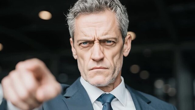 Man pointing, business, serious, close-up
