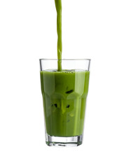 Pouring Matcha Tea into Glass on Transparent Background