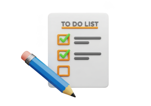 To do list with checkmarks and pencil isolated on transparent background
