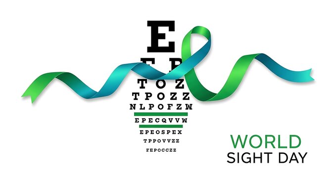 Eye Chart with Green and Blue Ribbon for World Sight Day Awareness