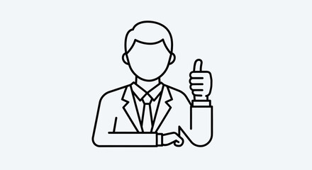 Line drawing of a person in a suit gesturing a thumbs-up, indicating approval.