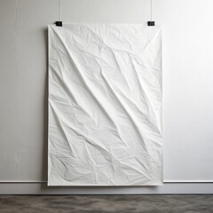 white paper wrinkled poster template ,blank glued creased paper sheet mockup.white poster mockup on wall. empty paper mockup..