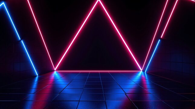 Neon triangle background futuristic glowing abstract laser light geometric shape technology design wallpaper space