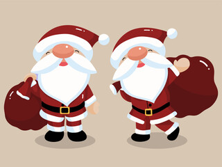 Cute twin Santa Claus characters with cheerful expressions,ideal for holiday decorations and greeting cards.