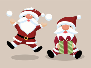 Two cute Santa Claus characters in cartoon style,perfect for Christmas cards posters,stickers and festive designs.