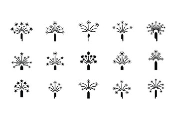 Vector illustration of vector art of assorted black firework and sparkler icons set