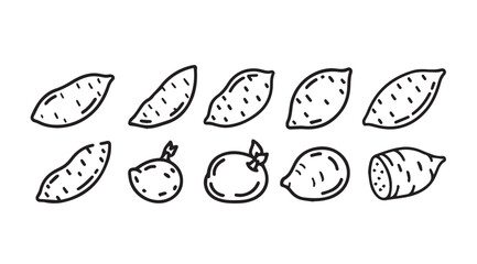Hand drawn sweet potatoes and yams assortment fresh root vegetables doodle style vector