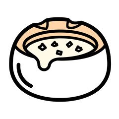 Delicious Creamy Soup Bowl with Garnishes and Black Outlines.