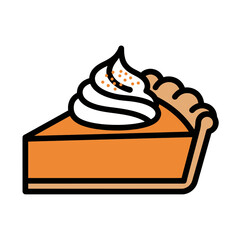 Delicious slice of pumpkin pie with whipped cream topping a tasty dessert.