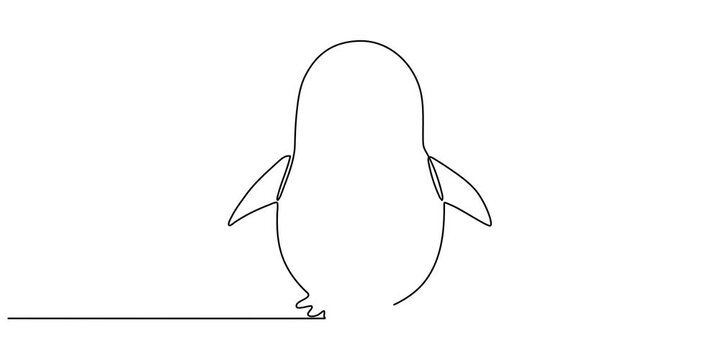 Animation of one line drawing of fun cute penguin for company business logo identity. North pole bird mascot concept for national zoo park. Continuous line self draw animated. Full length motion.