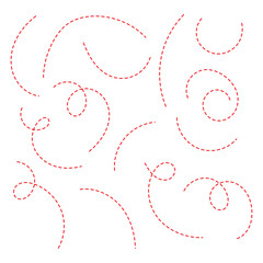 Abstract Curved Dotted Swirl Line. Hand drawn curve dotted line vector set. Long squiggle dashed collection. Dotted Spiral Curve Line.