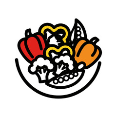 Fototapeta premium Colorful vegetable salad with bell peppers cauliflower and peas in a bowl.