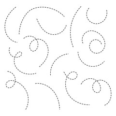 Hand drawn curve dotted line, Spiral dotted line hand drawn, Dotted lines path on white background