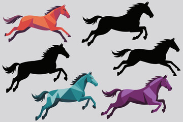 シルエットとポリゴン馬のベクターアートセット（午年・干支イラスト）
