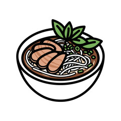 Delicious bowl of pho with meat and herbs a culinary delight.