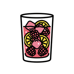 Obraz premium Refreshing summer drink with ice lemon slices and berries.