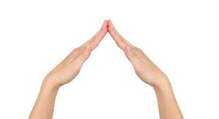 Two hands forming a roof shape against a white background on transparent background