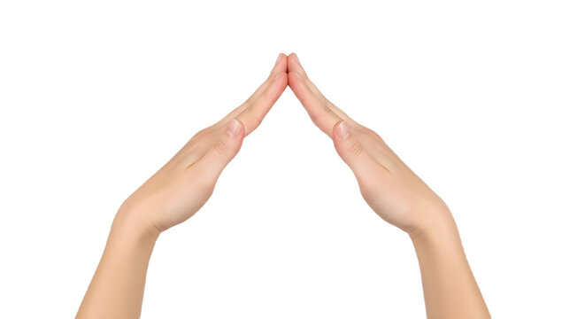 Two hands forming a roof shape against a white background on transparent background - Powered by Adobe
