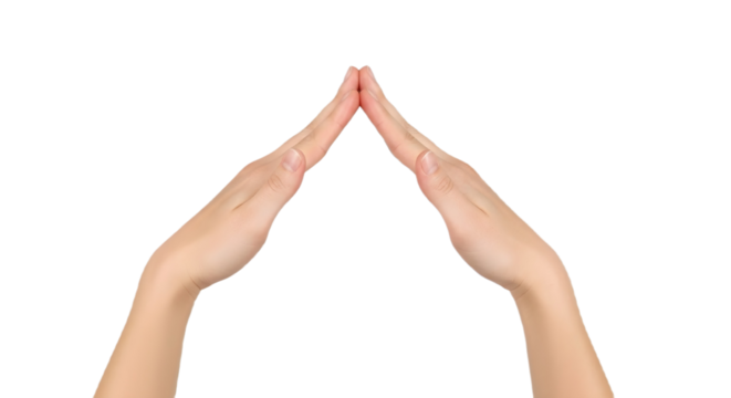 Two hands forming a roof shape against a white background on transparent background