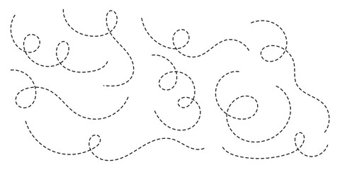 Hand drawn curve dotted line, Spiral dotted line hand drawn, Dotted lines path on white background. Path travel dotted line trip dashed trace destination track plan and silhouette, travelling symbol.