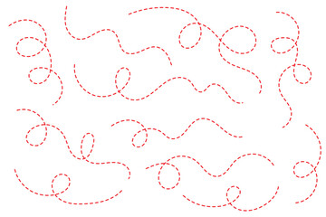 Hand drawn curve dotted line, Spiral dotted line hand drawn, Dotted lines path on white background. Path travel dotted line trip dashed trace destination track plan and silhouette, travelling symbol.