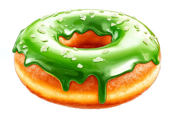 Delicious green glazed donut with vibrant icing and sugar crystals, showcasing a tempting dessert treat perfect for sweet cravings and culinary delights