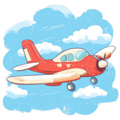 Naklejka premium AI Image depicting a vibrant cartoon airplane soaring through a sky filled with fluffy clouds and