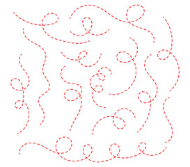 Hand drawn curve dotted line, Spiral dotted line hand drawn, Dotted lines path travel, dotted line trip dashed trace destination track plan and silhouette, travelling symbol. Vector illustration