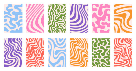 Fototapeta na wymiar Abstract set vertical backgrounds with colorful waves. Trendy vector illustration in style retro 60s, 70s.