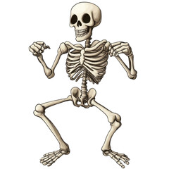 AI Image A whimsically designed cartoon skeleton strikes a dynamic pose against a stark black