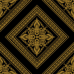 Thai Floral Motif – Gold on Black Seamless Vector Pattern