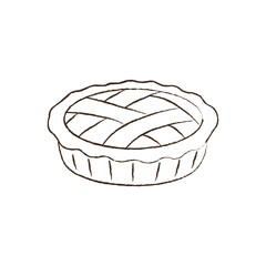 line vector illustration of an apple pie. hand drawn autumn dessert. cozy fall pie. a berry pie. 