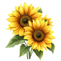 Obraz premium AI Image Artistic rendition of a pair of vibrant sunflowers against a contrasting dark backdrop