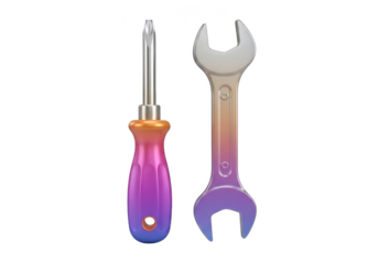 Screwdriver and wrench isolated on transparent background