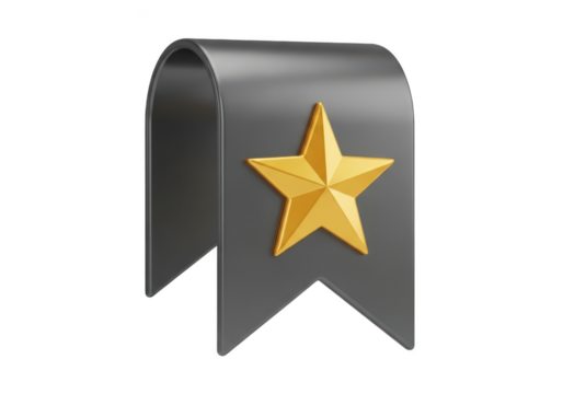 Bookmark with golden star isolated on transparent background