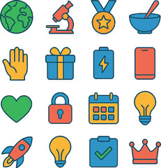 Vibrant flat icons of world celebration, gifting, and unity. Perfect for event posters, websites, festivals, and global appreciation designs.
