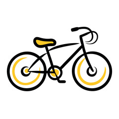 Fototapeta premium Stylized Bicycle Illustration with Black Outline and Yellow Accents Depicting a Modern and Sleek Transportation Method on a White Background