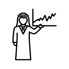 Arab businessman presenting a financial graph showing business growth and success.