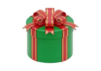 Green gift box with red ribbon isolated on transparent background