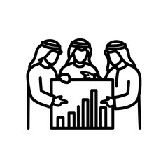 Arab men in traditional attire analyzing a business chart.