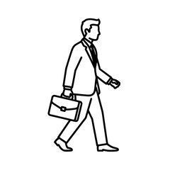 Businessman walking with briefcase wearing suit going to work.