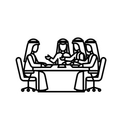 Arab business meeting discussing important topics around the table.