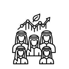Arab people with growth chart and leaf representing business and environment.