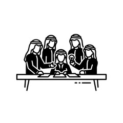 Business meeting of Arab men with idea light bulb.