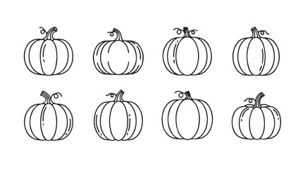 Collection of hand drawn pumpkins perfect for autumnal harvest and halloween decorations vector