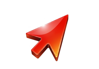 Red glossy cursor arrow isolated on transparent background
