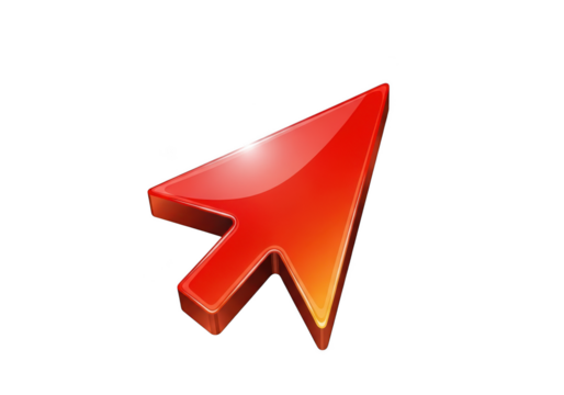 Red glossy cursor arrow isolated on transparent background